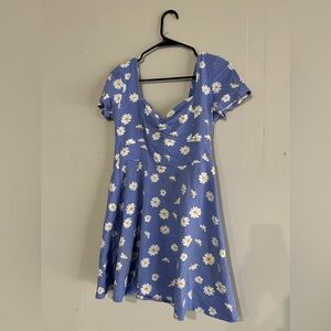 Blue Mini Sundress with Puff Sleeves and Sweetheart Neckline